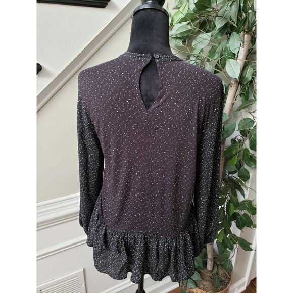 LOFT Blouse Top Womens PM Black Polka Dot Balloon Sleeve Ruffle Hem Pullover - Picture 4 of 10